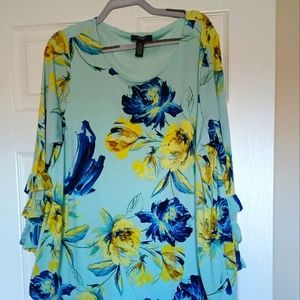 Alfani 2X Teal, Blue,and Yellow Floral Blouse